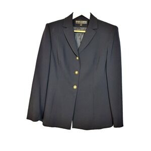 Kasper Womens Classic Navy Blazer 3 Button Front 1 Button Sleeve Pockets Size 12